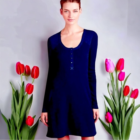 $118 Anthropologie Thermal Chemise / Dress XSmall 0 2 Navy Blue Comfy Soft Modal - Picture 3 of 16